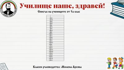 Списък и разпределение на учениците от 5 клас за учебната 2024/2025 година 1